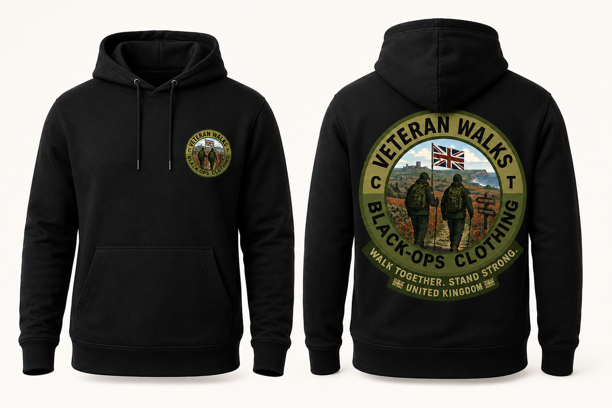 Veteran walks hoodie
