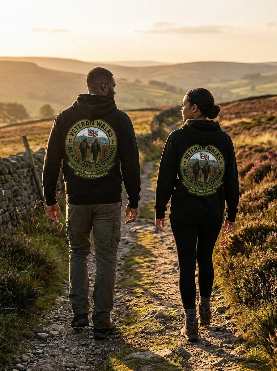Veteran walks hoodie