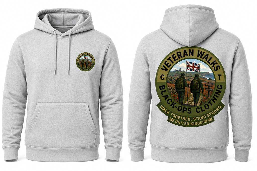 Veteran walks hoodie