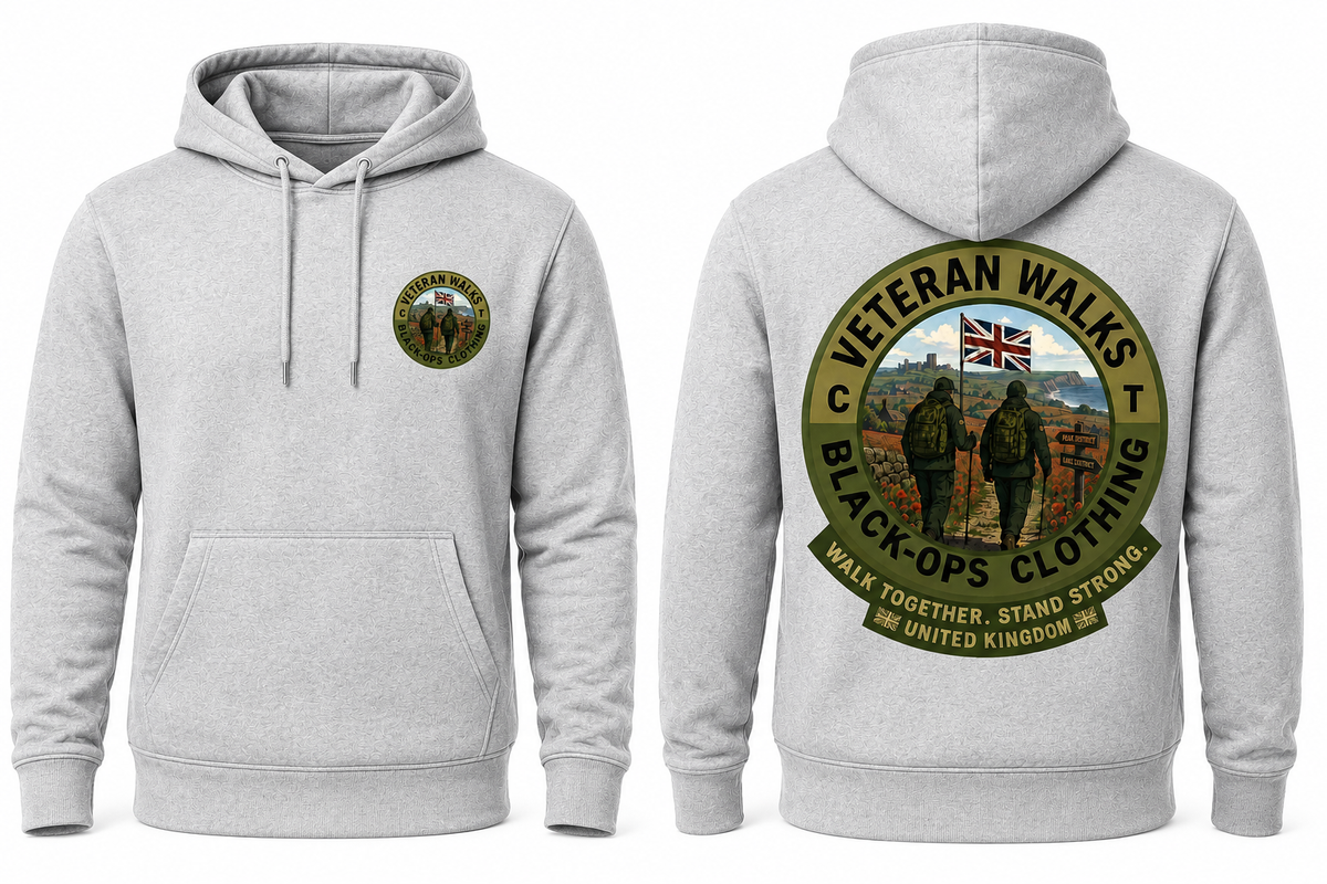Veteran walks hoodie
