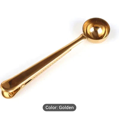 Coffee spoon with sealing grip GOLD