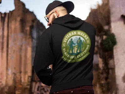 Veteran walks hoodie