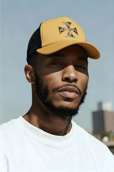Camo design Templar cap , mustard and black
