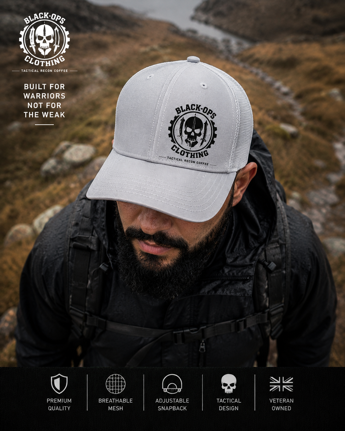 Grey black-ops clothing trucker cap UV DTF DESIGN
